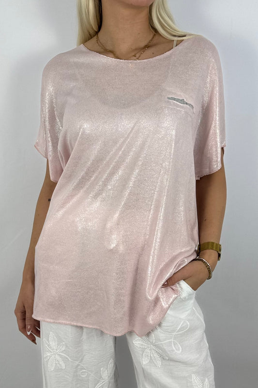 Glitzer-Shirt mit Pailletten-Detail – elegant & bequem-Rosa