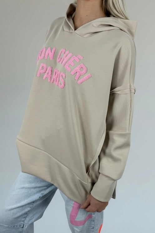 Oversize Hoodie „Mon Chéri Paris“-Beige