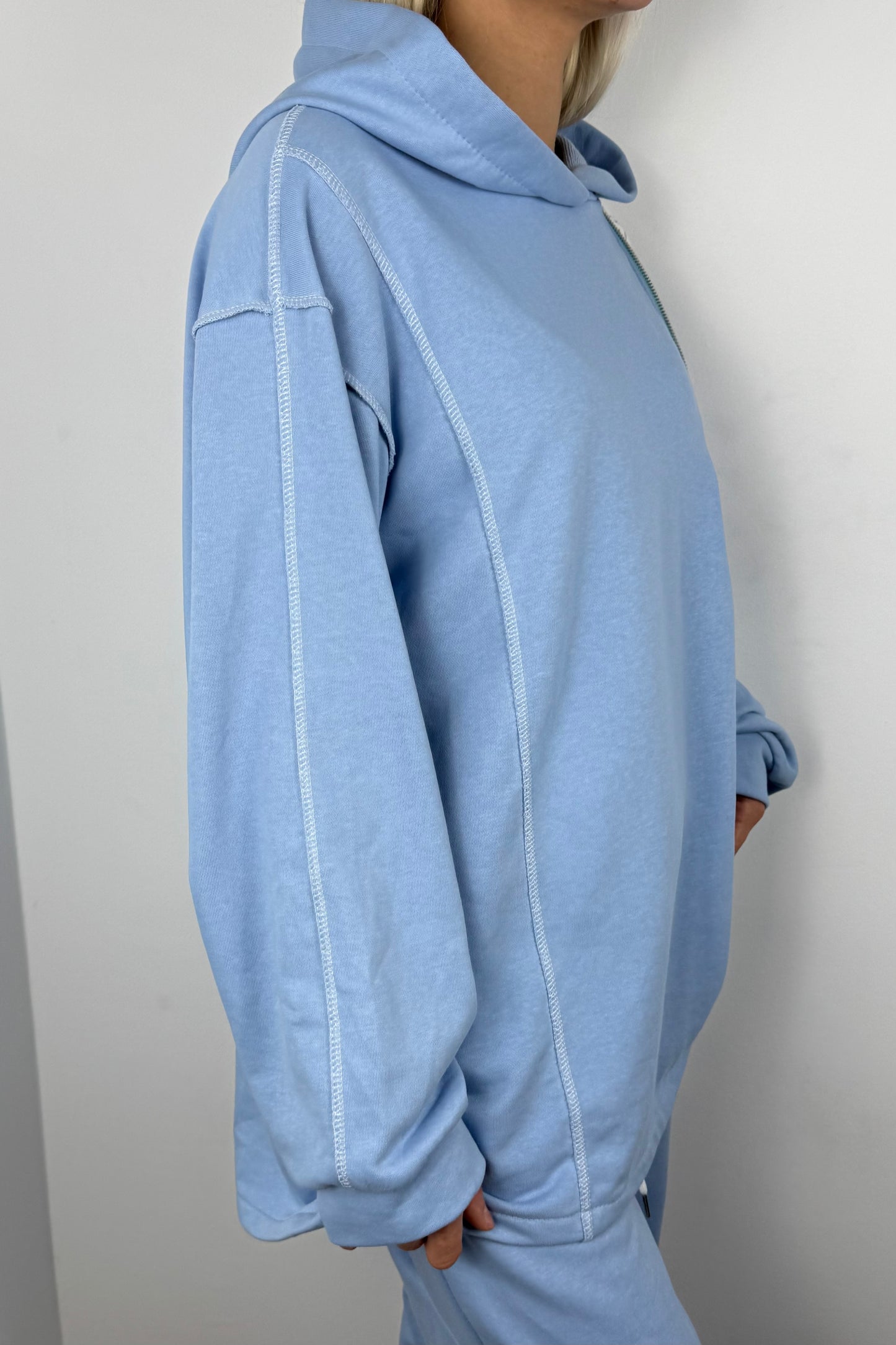 Asymmetrischer Hoodie mit Zipper -Hell blau