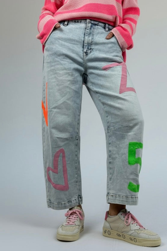 Jeans mit Print-Details & geradem Schnitt