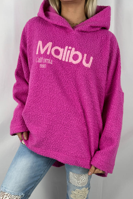 Hoodie „Malibu California 1990“ – Oversize Teddy-Pink
