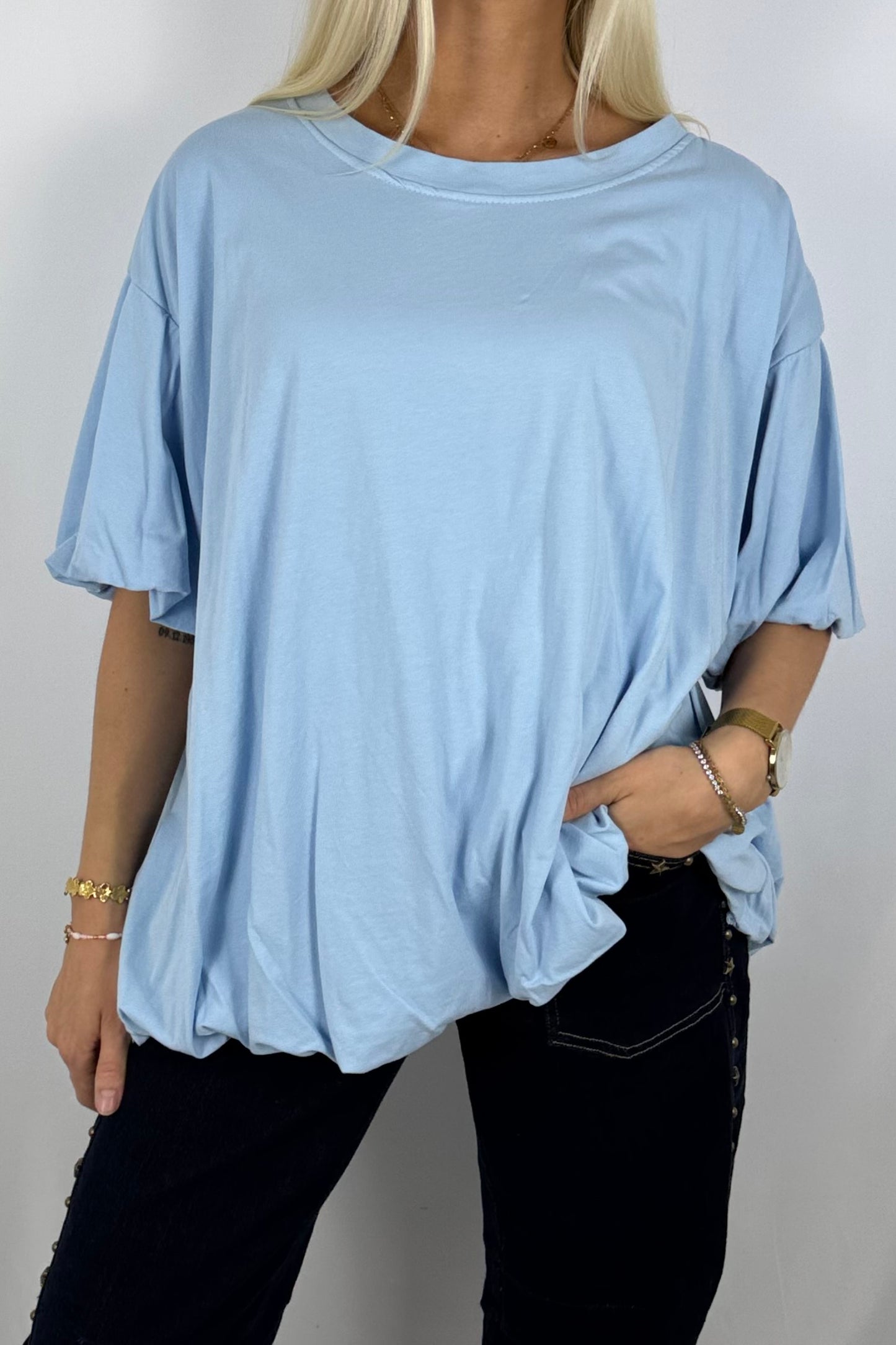 Basic Oversize Shirt mit Puffärmeln – Hellblau