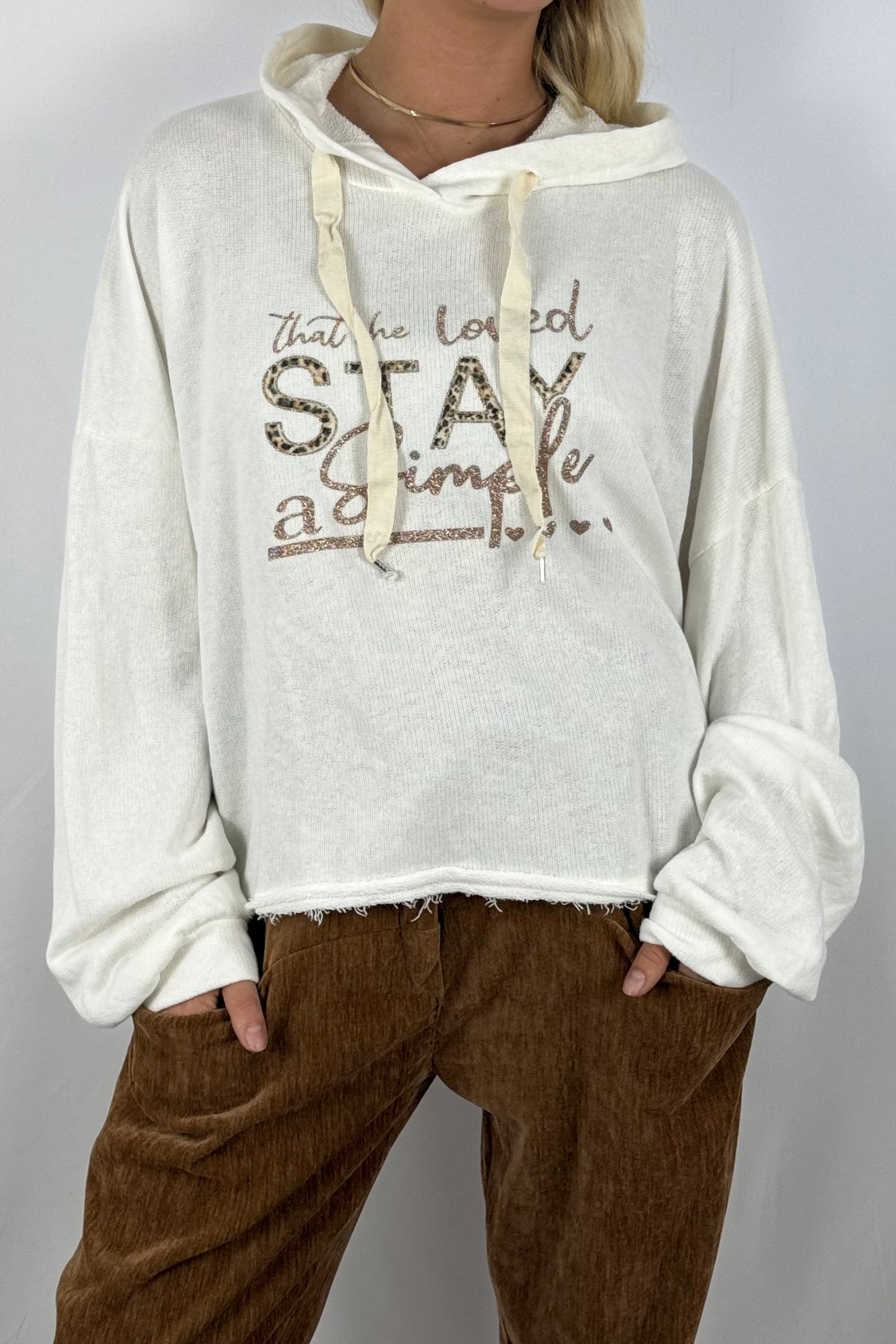 Damen Hoodie – Cropped mit Statement-Print-Weiß