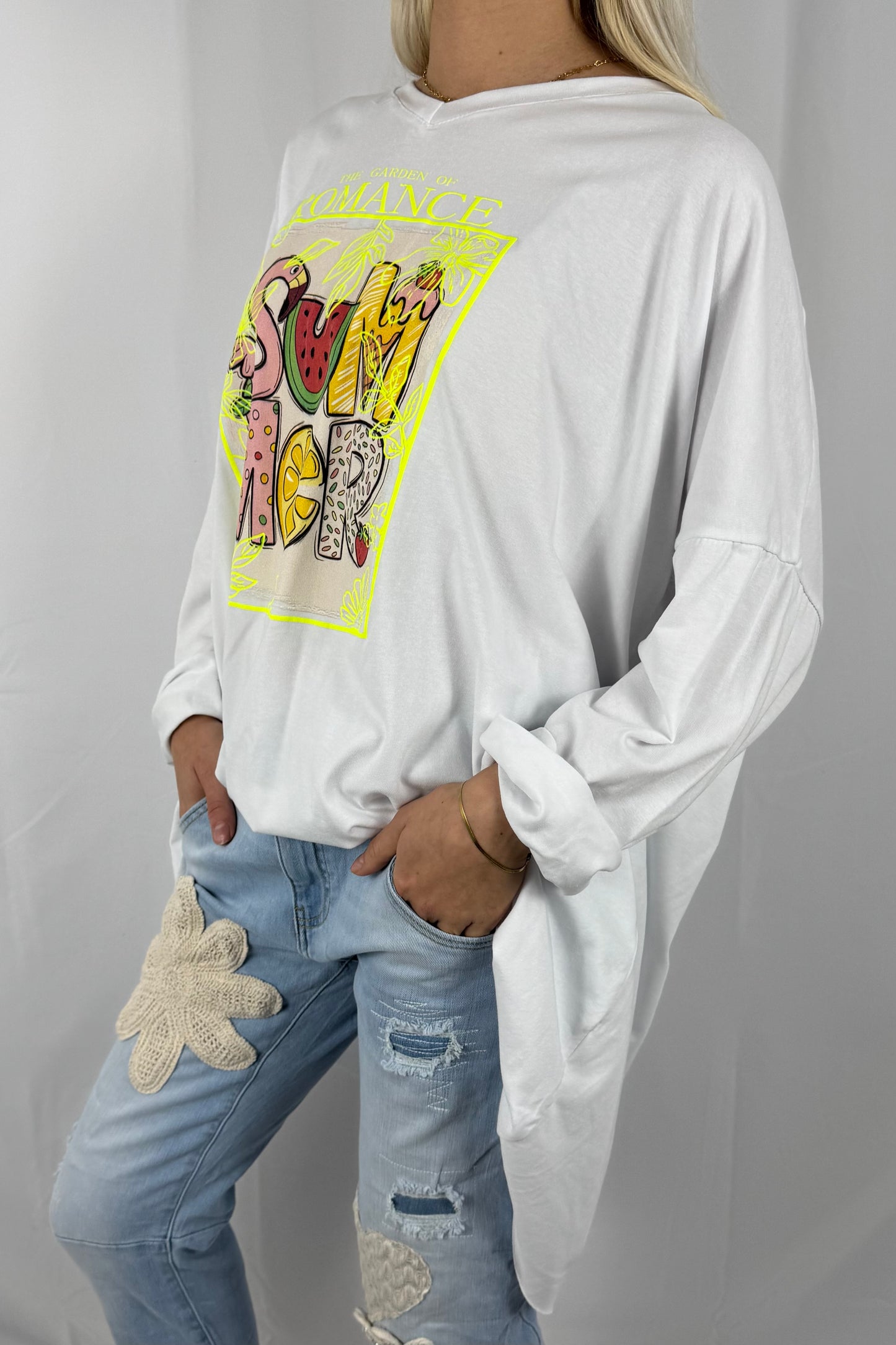 Damen Oversize Shirt „Summer Romance“ mit Print-Neon gelb