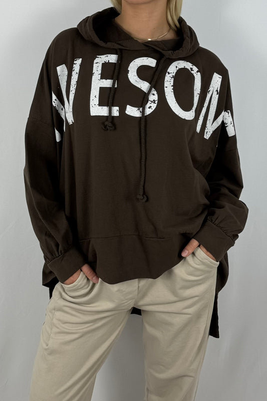 Damen Oversize Hoodie – Awesome Print-Schoko