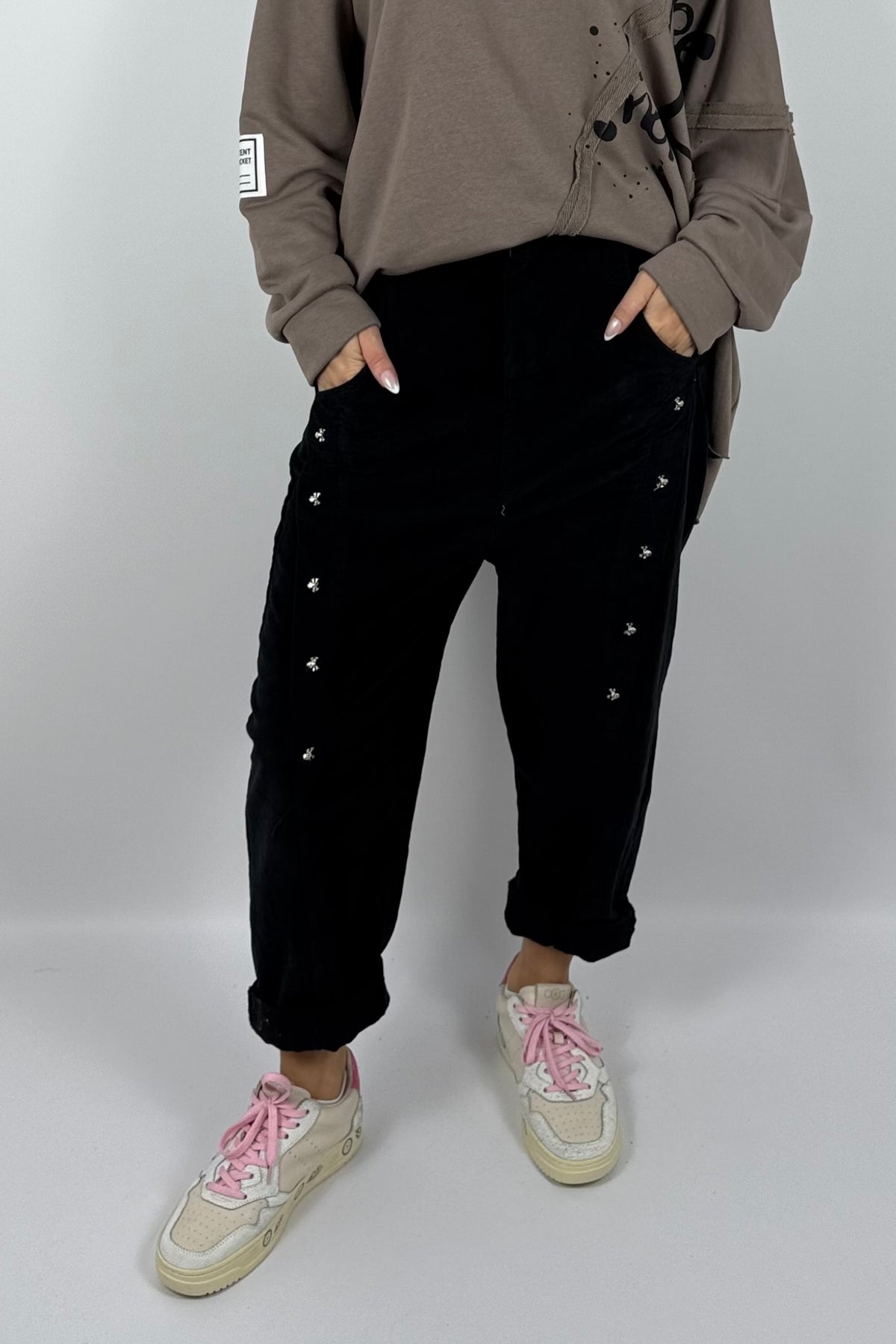 Damen Hose mit Schmuckdetails – Schwarz