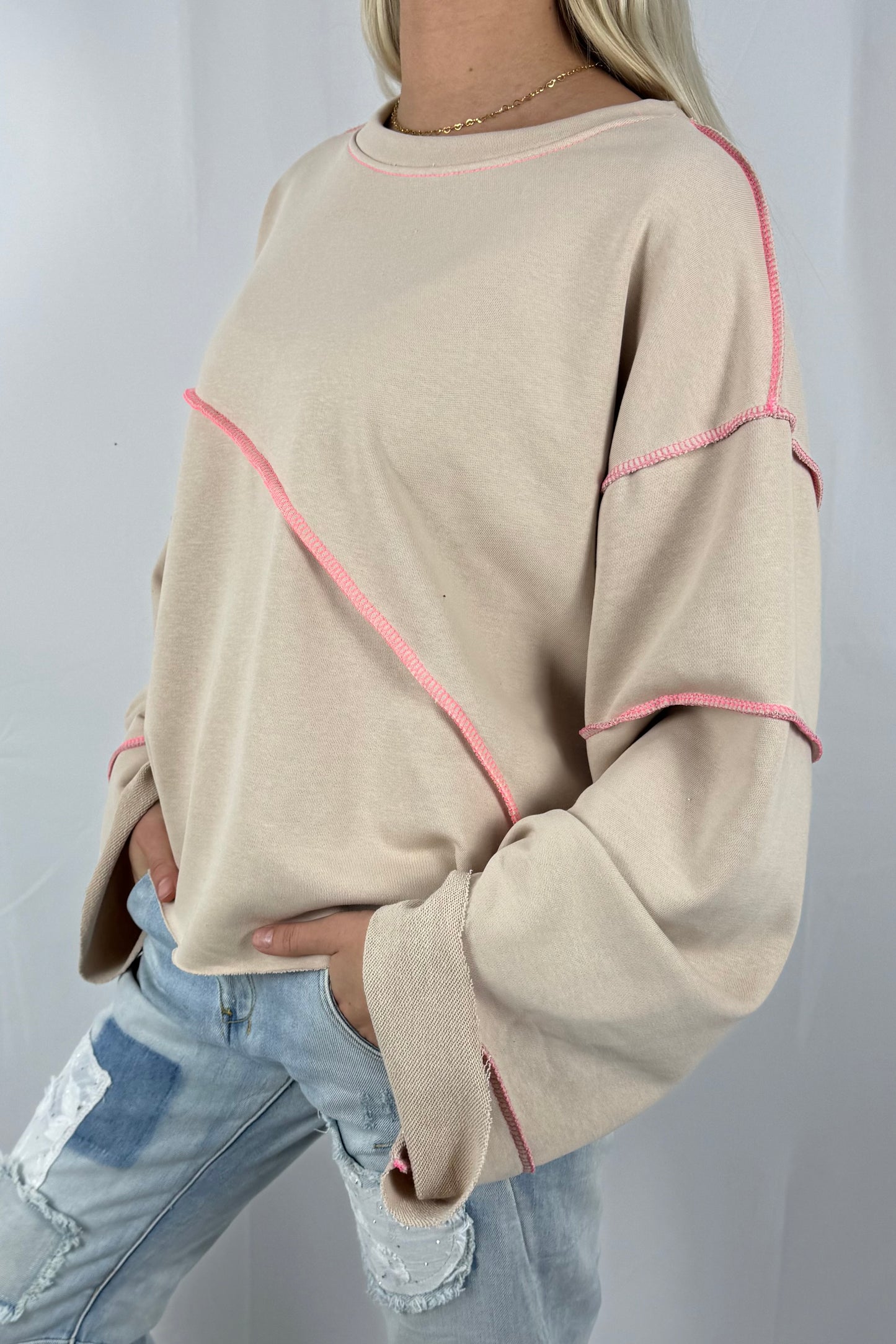 Oversize Sweatshirt mit asymmetrischer Naht –Beige