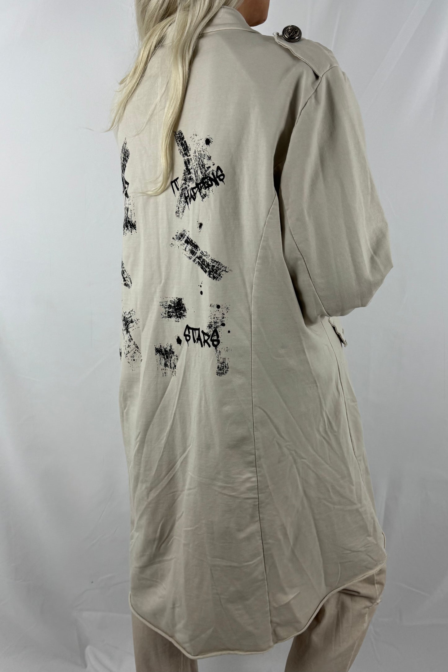 Lässiger Mantel mit Print & Knopfleiste –Beige