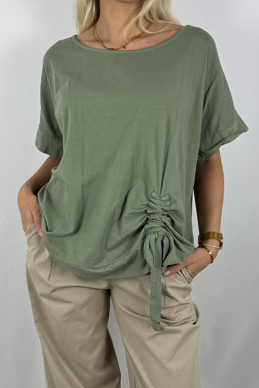 Shirt mit Raffdetail & Zierschnürung – lässig und modern-Khaki