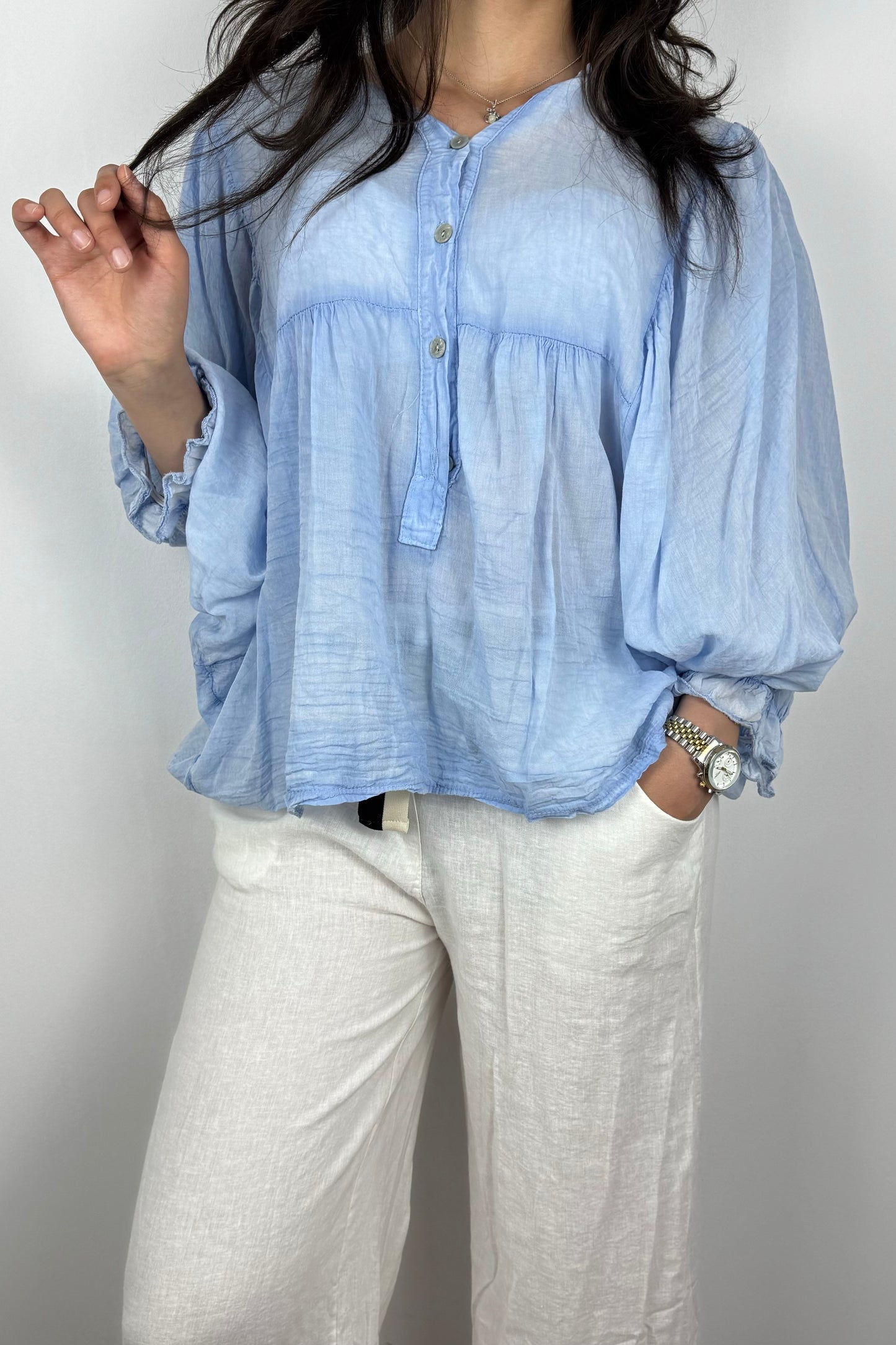 Luftige Boho-Bluse mit Volantärmeln – One Size
