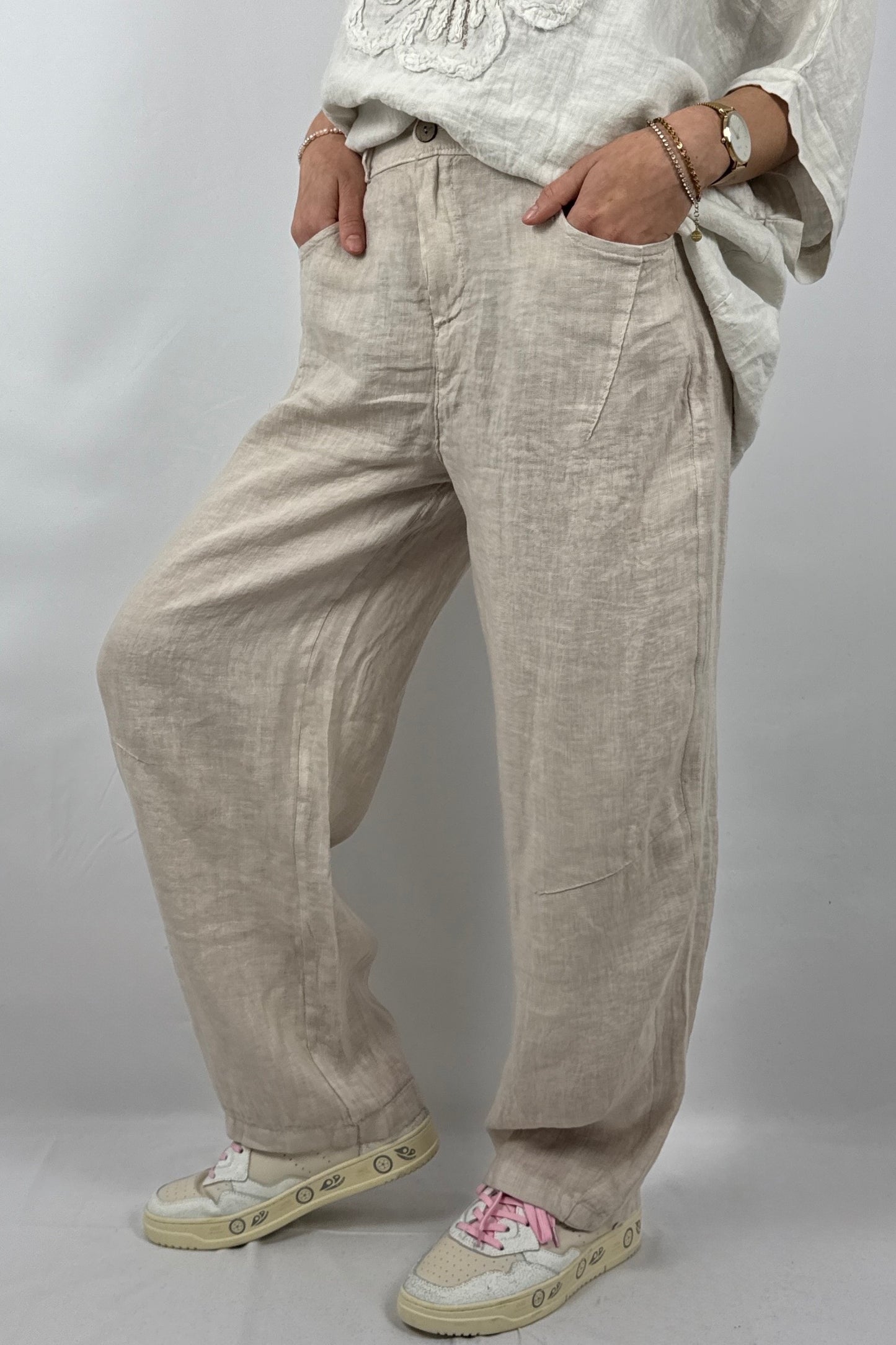 Lässige Leinenhose mit Knopfverschluss – Moderner Sommer Style-Beige