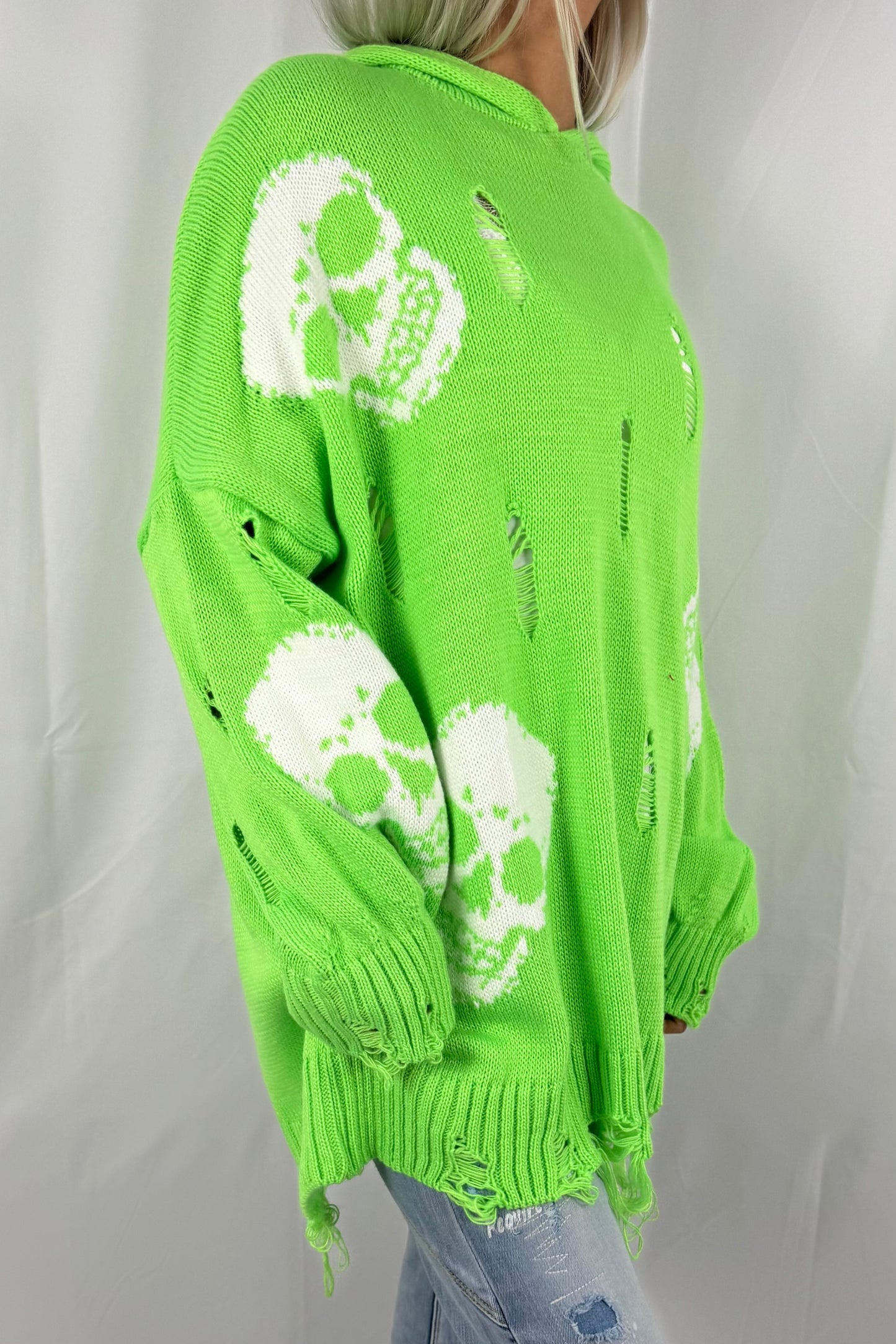 Pullover mit Totenkopf-Print und Kapuze-Grün