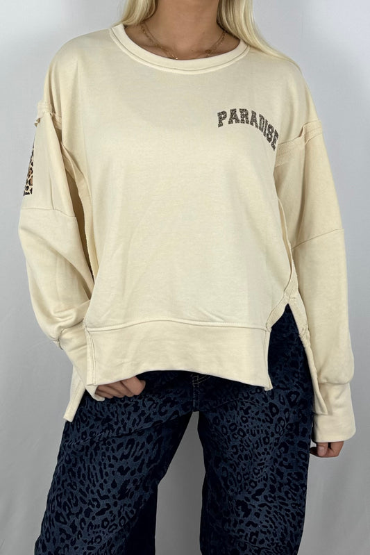 Damen Sweatshirt „PARADISE“ – Leo Print Oversize-Butter