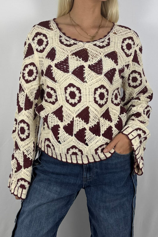 Damen Häkelpullover – Boho Style-Schoko