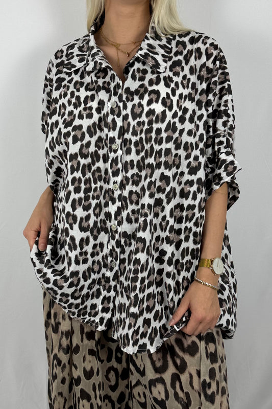 Leo-Bluse aus Baumwolle – lässiger Oversize-Look-Weiß