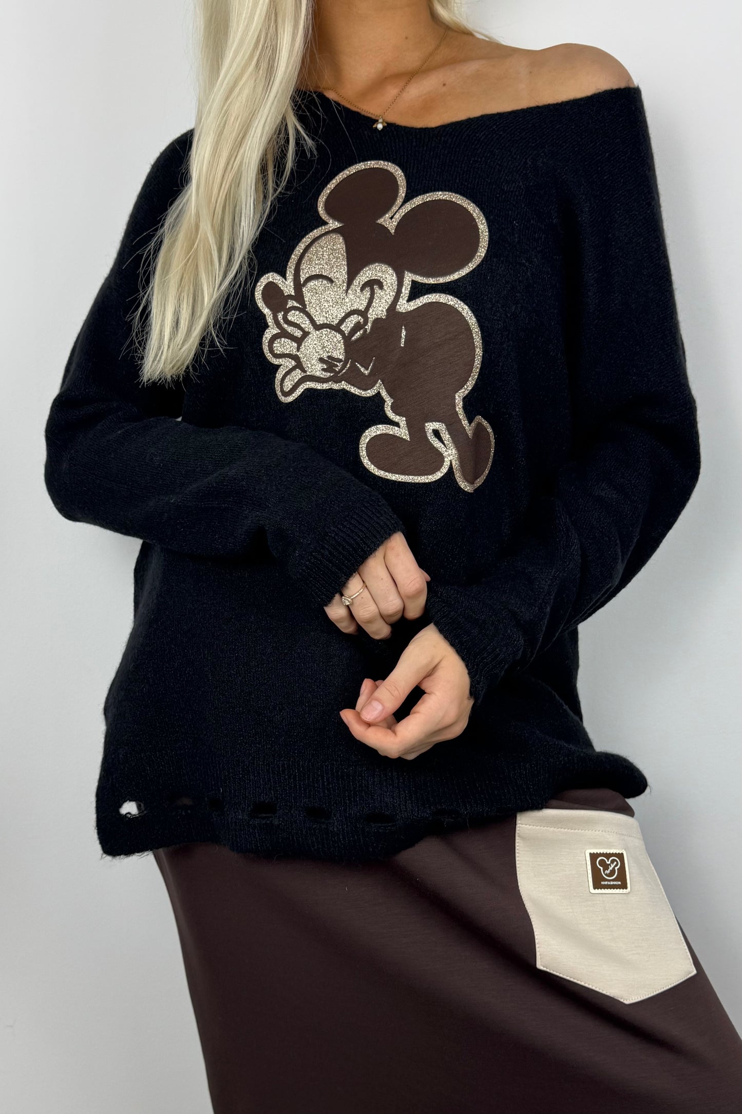 Oversize Pullover mit Print-Detail – Black