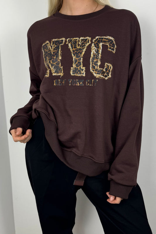 Sweatshirt mit NYC-Applikation-Choco