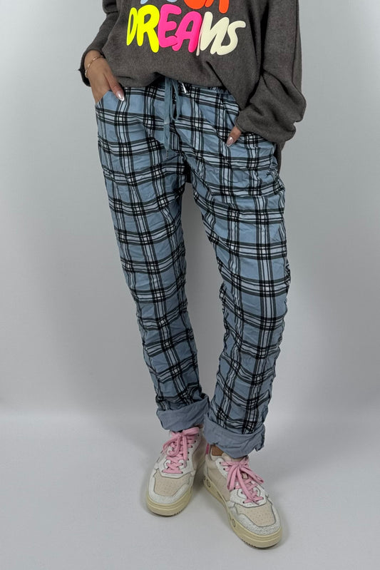 Damen Schlupfhose mit Karomuster- Blau