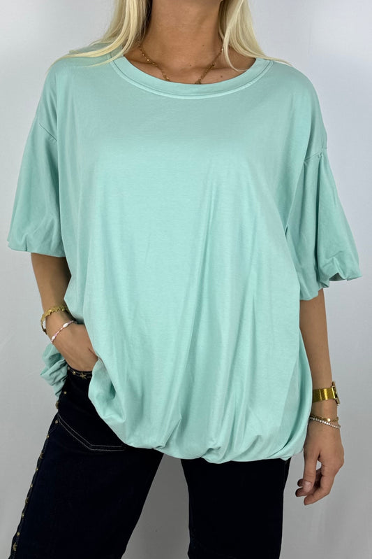 Basic Oversize Shirt mit Puffärmeln – Mint