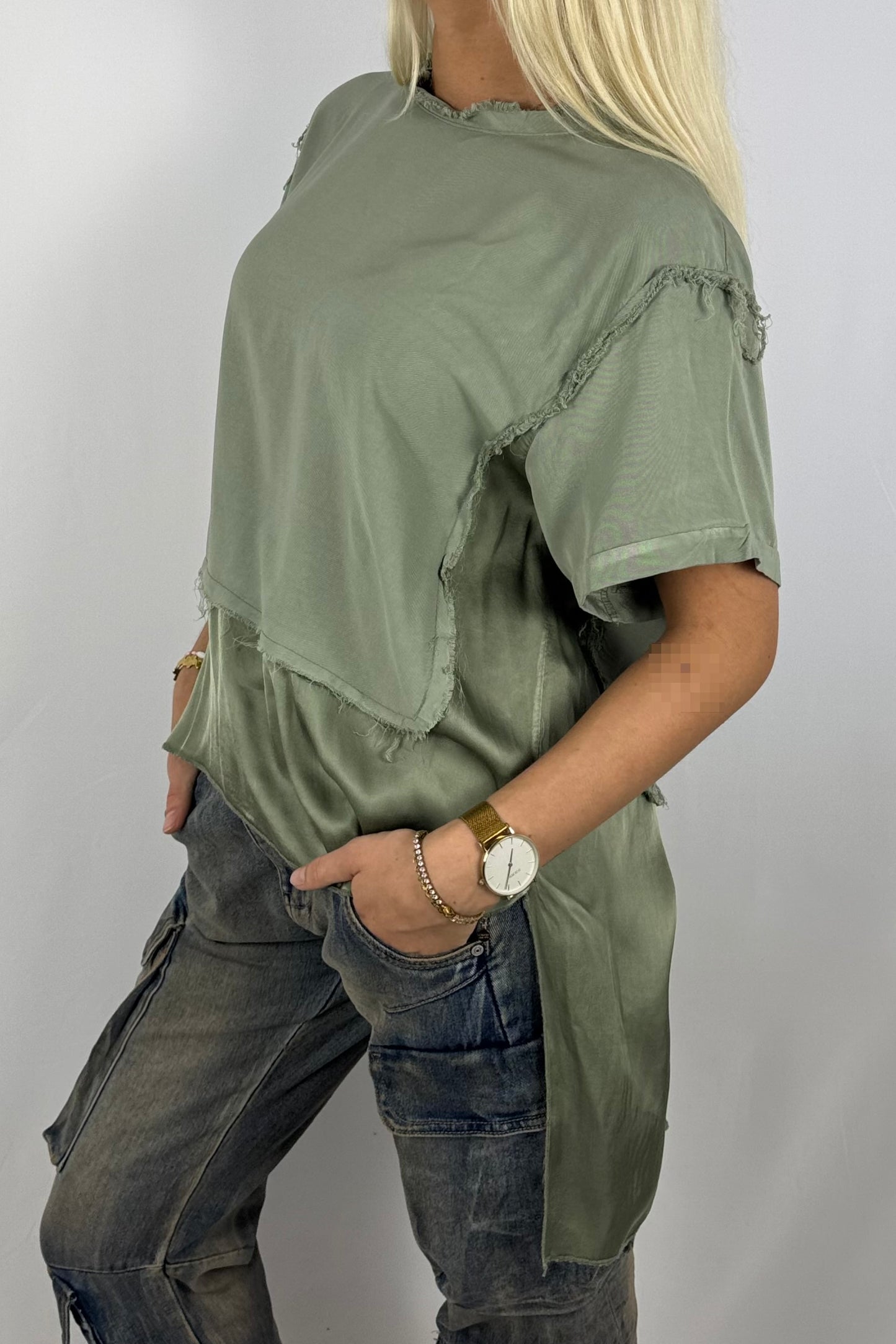Damen Bluse mit Lagenlook –Khaki