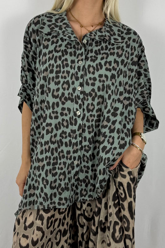 Leo-Bluse aus Baumwolle – lässiger Oversize-Look-Khaki