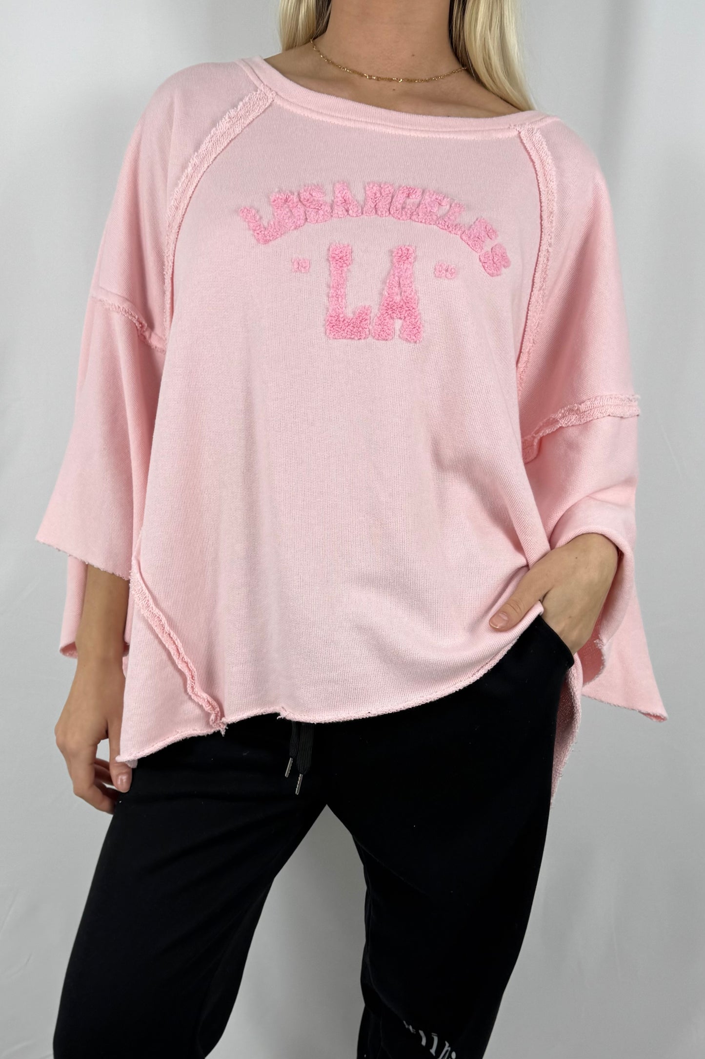 Oversize Damen Sweatshirt mit Los Angeles LA Schriftzug-Rosa