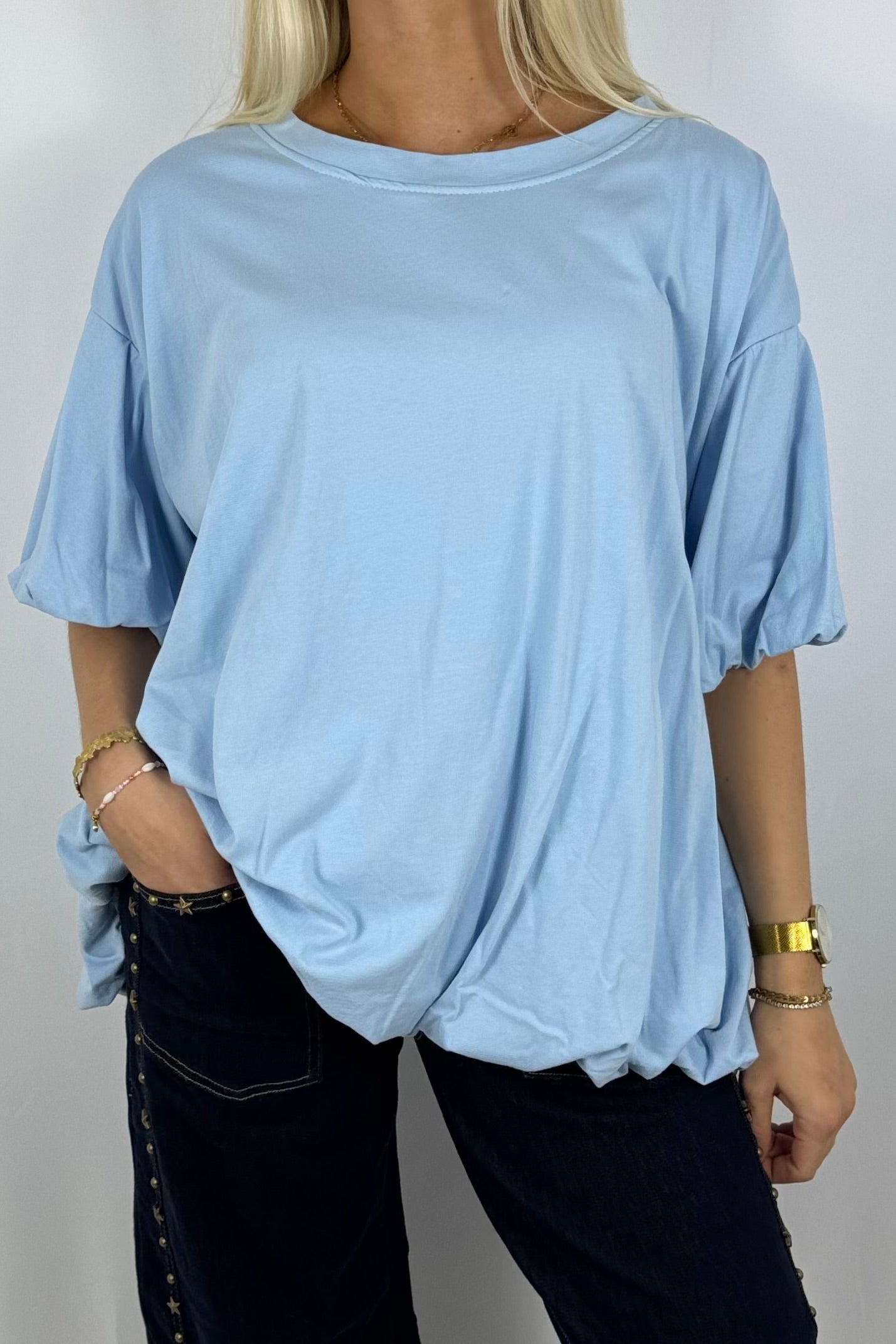 Basic Oversize Shirt mit Puffärmeln – Hellblau