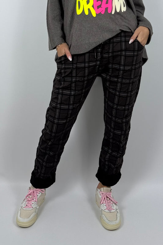 Damen Schlupfhose mit Karomuster- Schoko