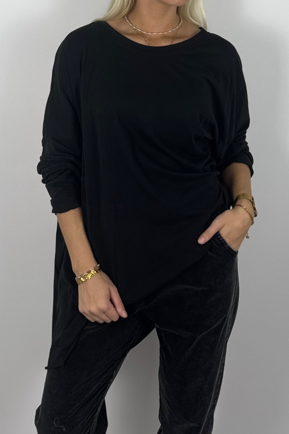 Damen Oversize Shirt mit STYLE-Print – Schwarz