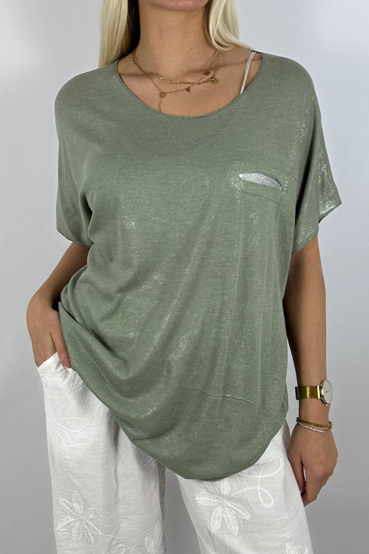 Glitzer-Shirt mit Pailletten-Detail – elegant & bequem-Khaki