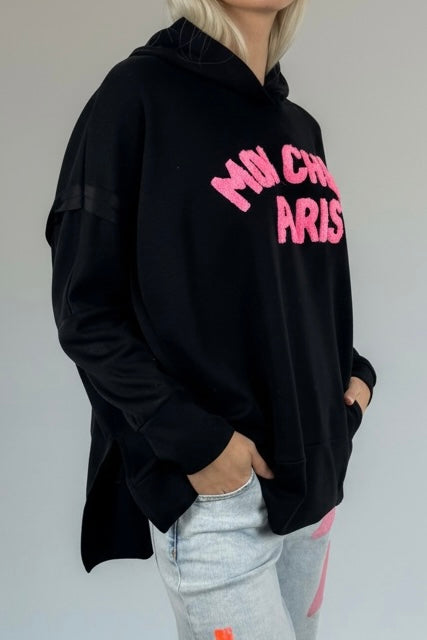 Oversize Hoodie „Mon Chéri Paris“-Schwarz