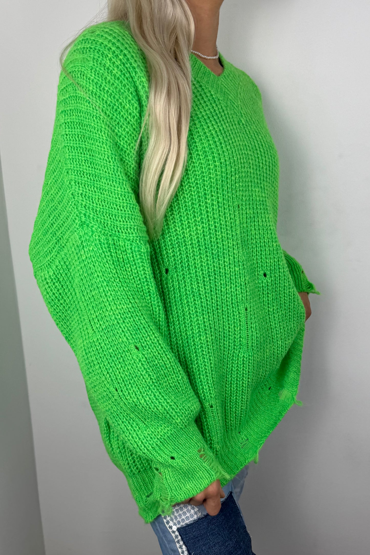 Oversize Strickpullover mit V-Ausschnitt – grün