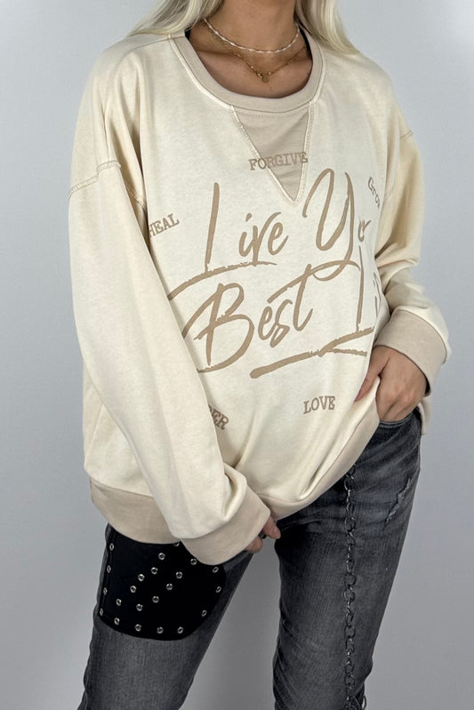 Damen-Sweatshirt mit „Live Your Best Life“-Print-Beige