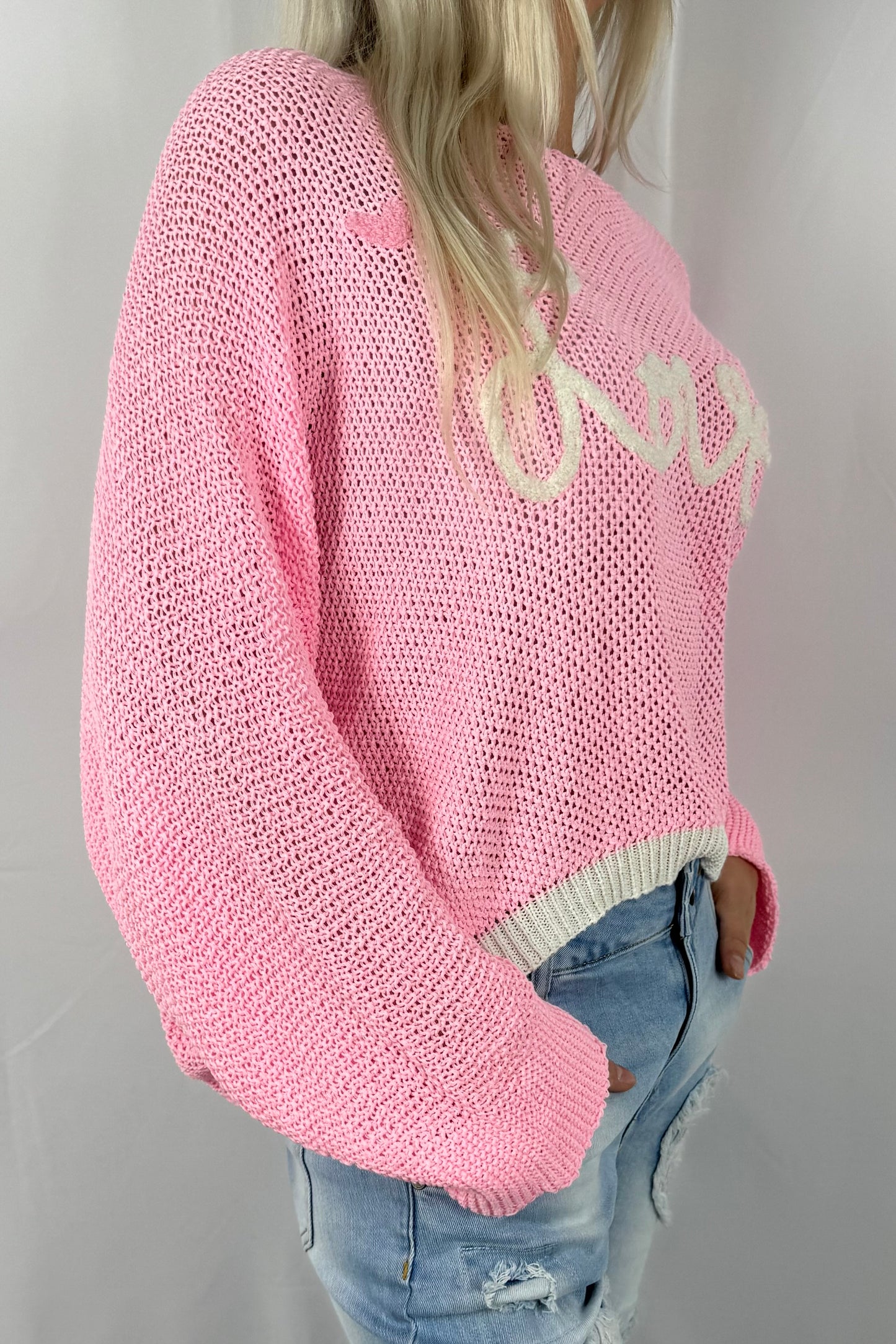 Damen Strickpullover „Love“ Oversize-Rosa