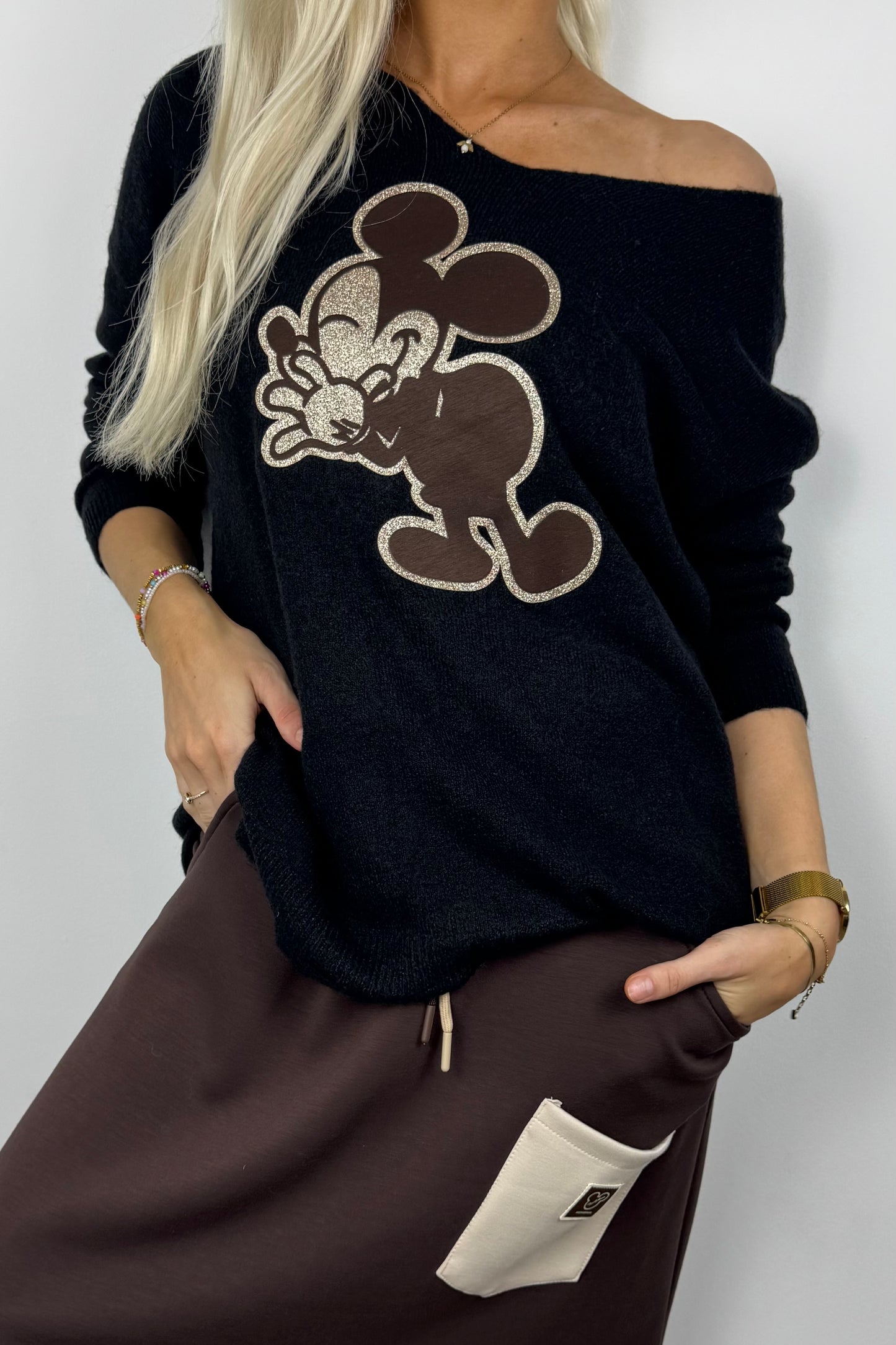 Oversize Pullover mit Print-Detail – Black