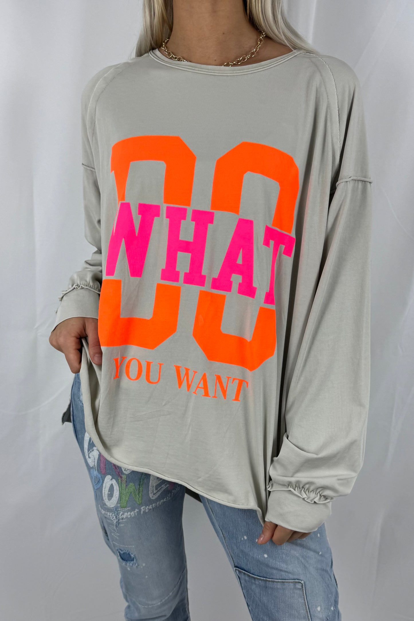 Shirt mit „DO WHAT YOU WANT“ Statement-Print-Beige