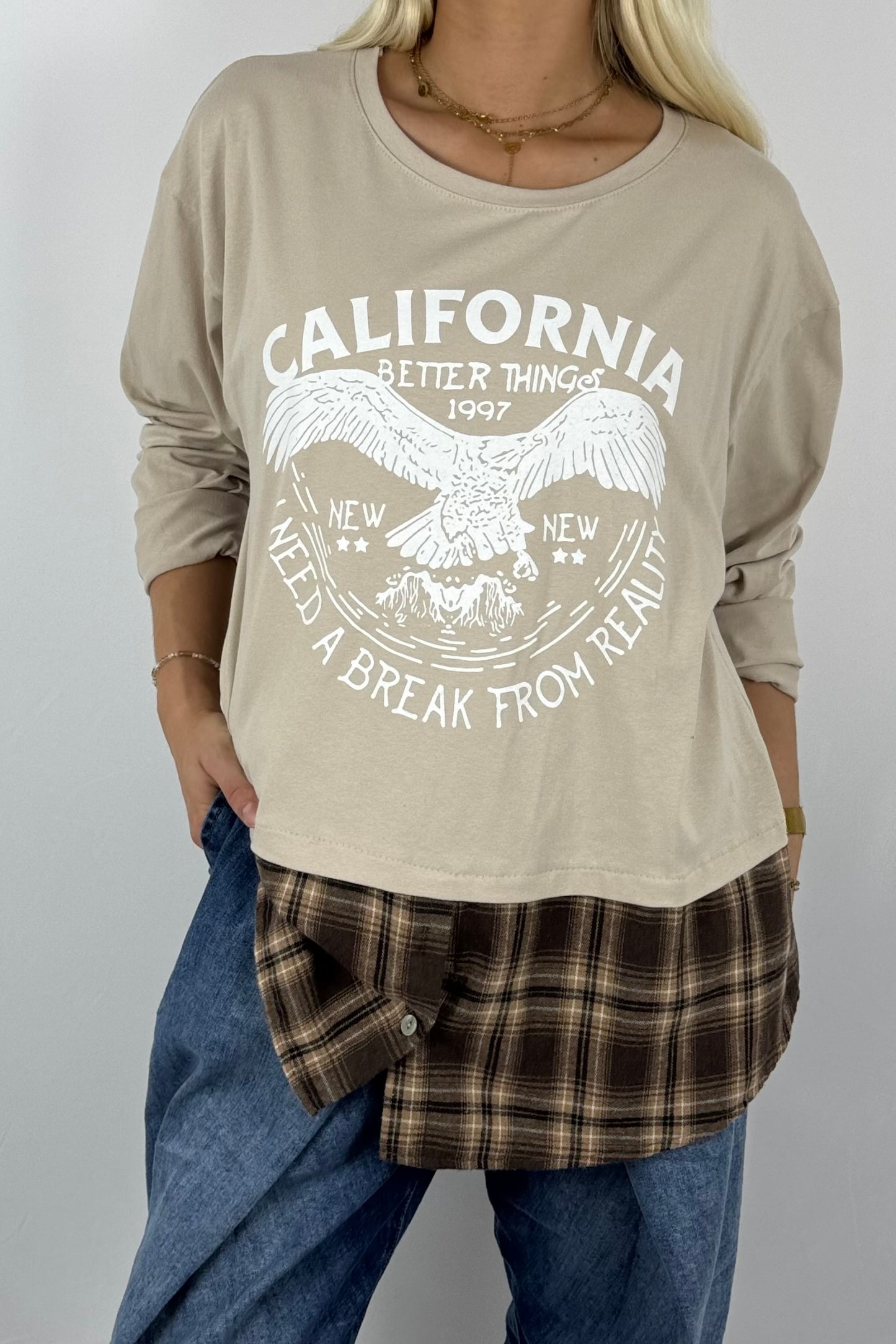 Damen Layering-Shirt „California“ – Karomuster-Look-Beige