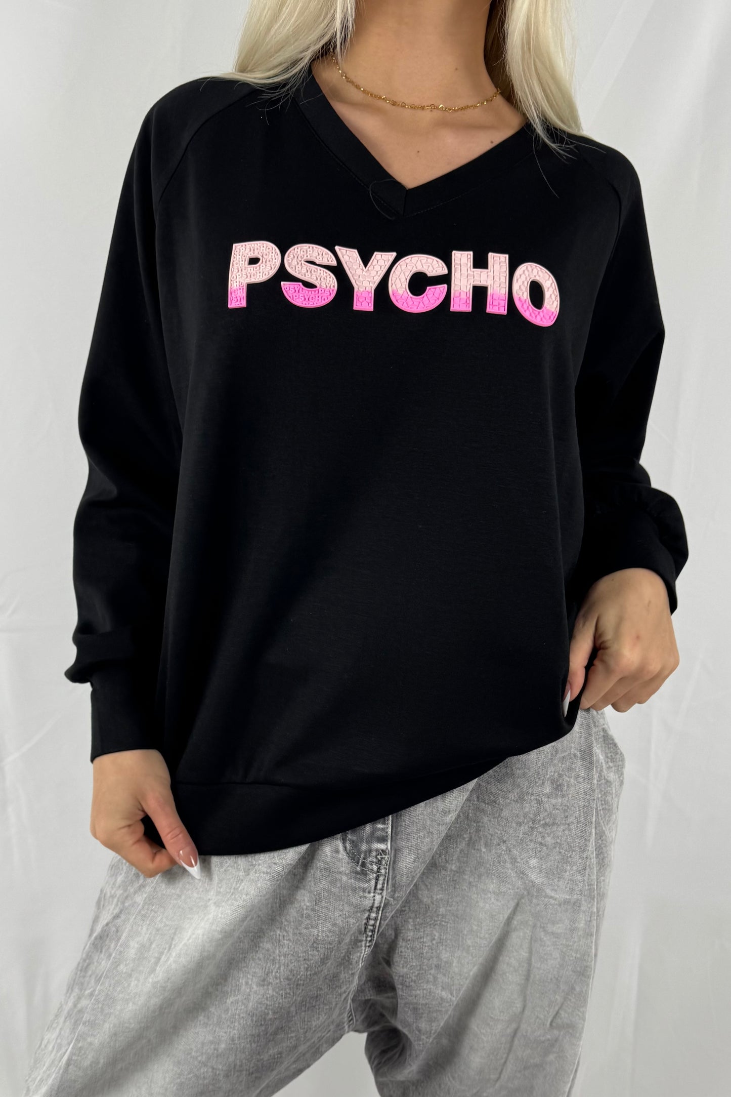 Oversize Sweatshirt mit Statement-Print –Schwarz