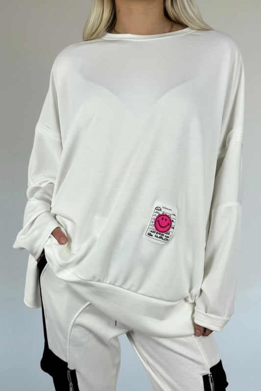 Oversize Sweatshirt mit Patch-Detail-Weiß