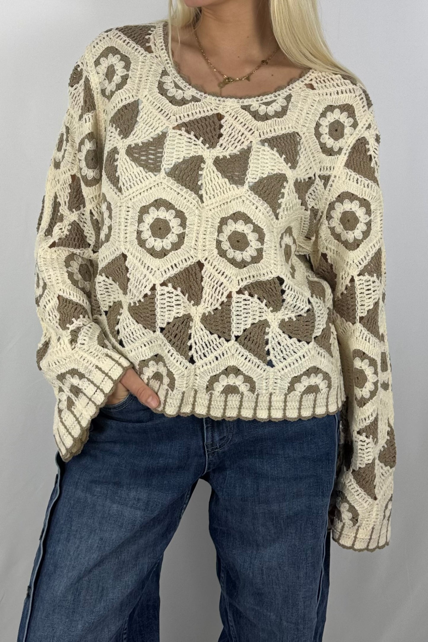Damen Häkelpullover – Boho Style-Mud