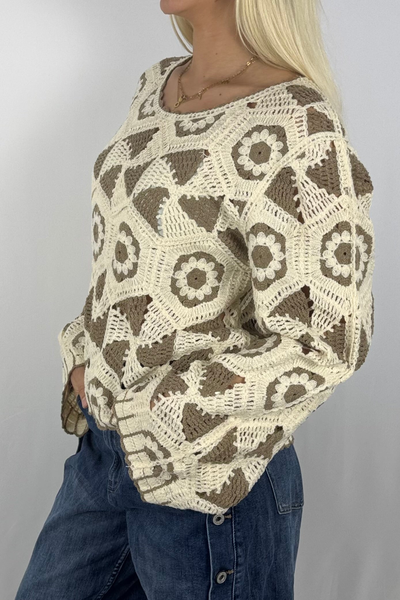 Damen Häkelpullover – Boho Style-Mud