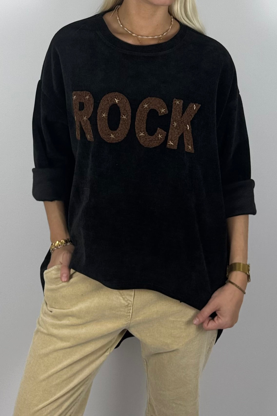Damen Oversize Sweatshirt „ROCK“ –Schwarz