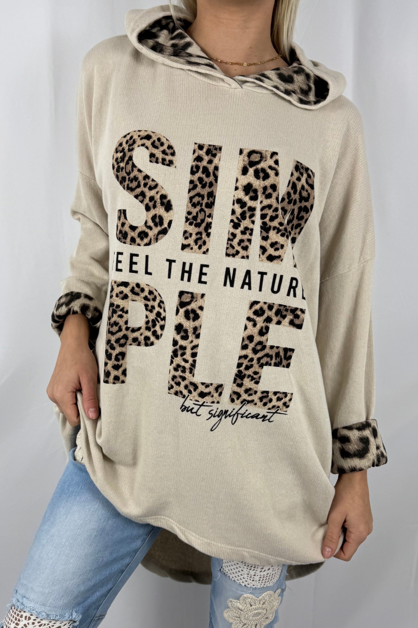 Oversize Hoodie mit Print-Beige