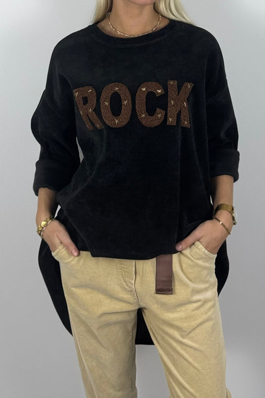 Damen Oversize Sweatshirt „ROCK“ –Schwarz
