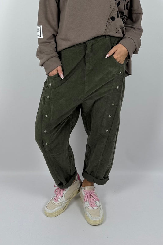 Damen Hose mit Schmuckdetails – Khaki