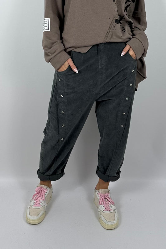 Damen Hose mit Schmuckdetails – Anthrazit