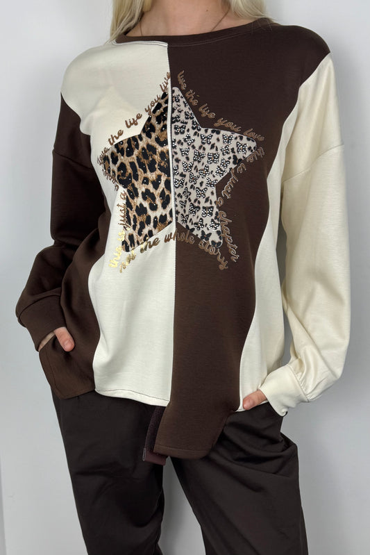 Langarmshirt mit Stern-Applikation-Choco