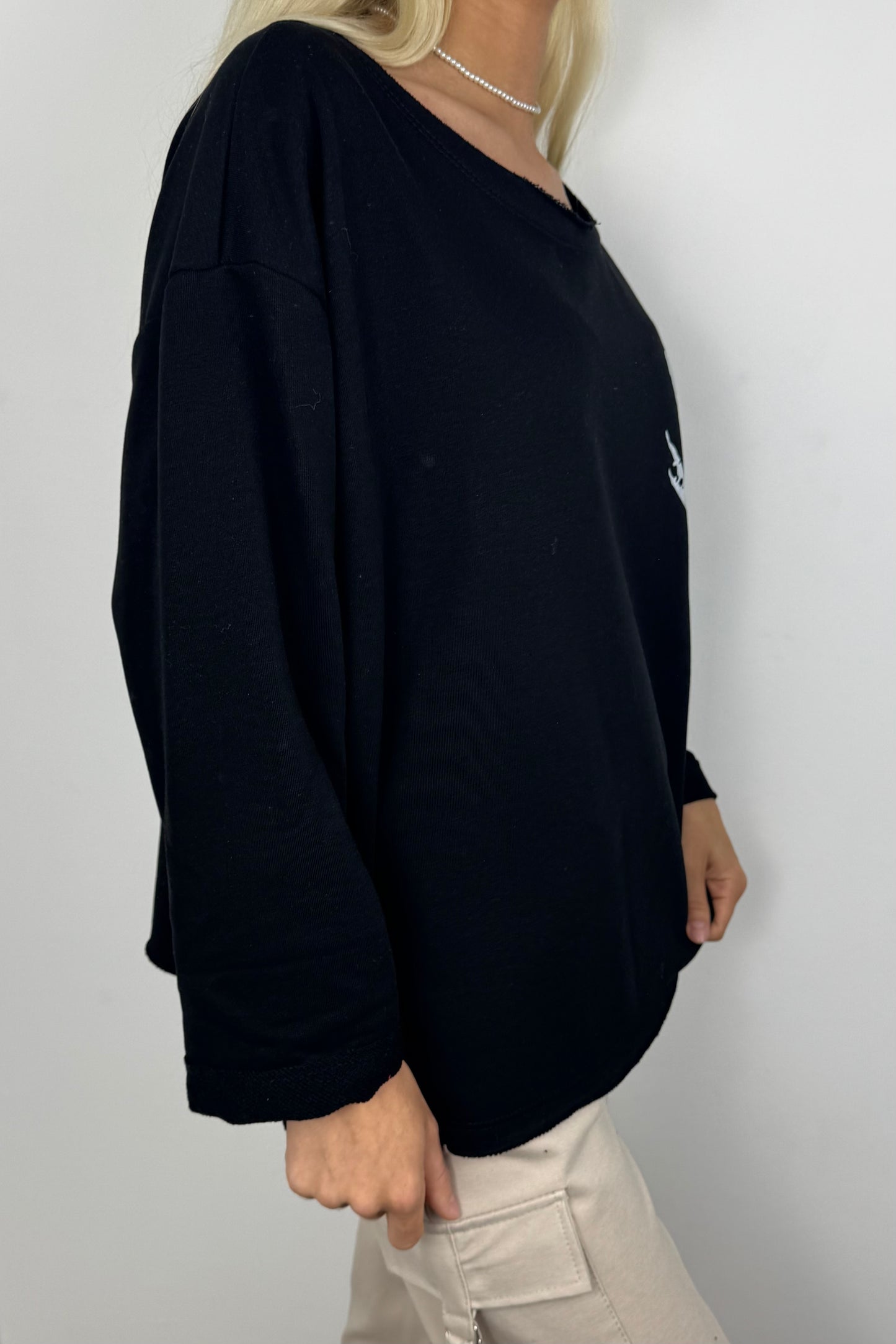 Damen Shirt mit Smiley-Print –Schwarz