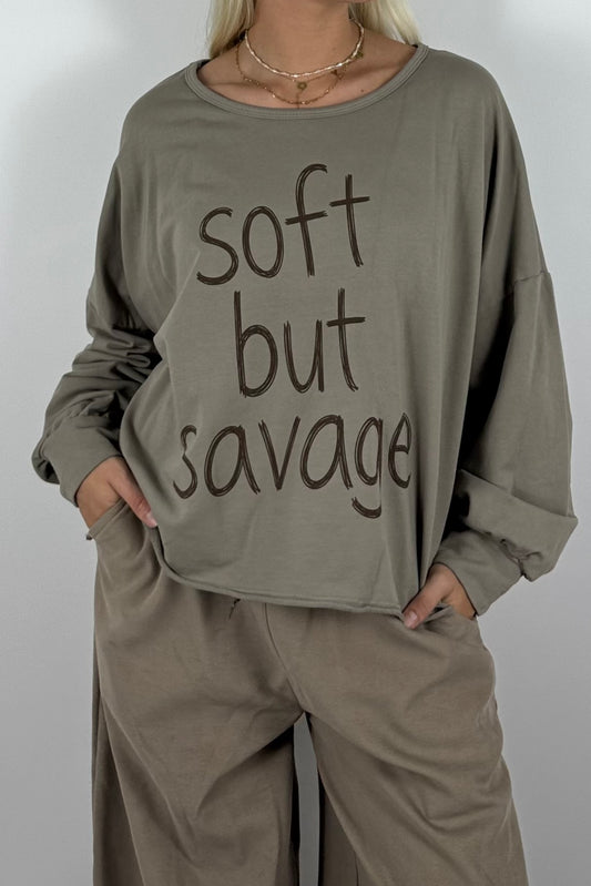Oversize Shirt „Soft but Savage“ –Mud