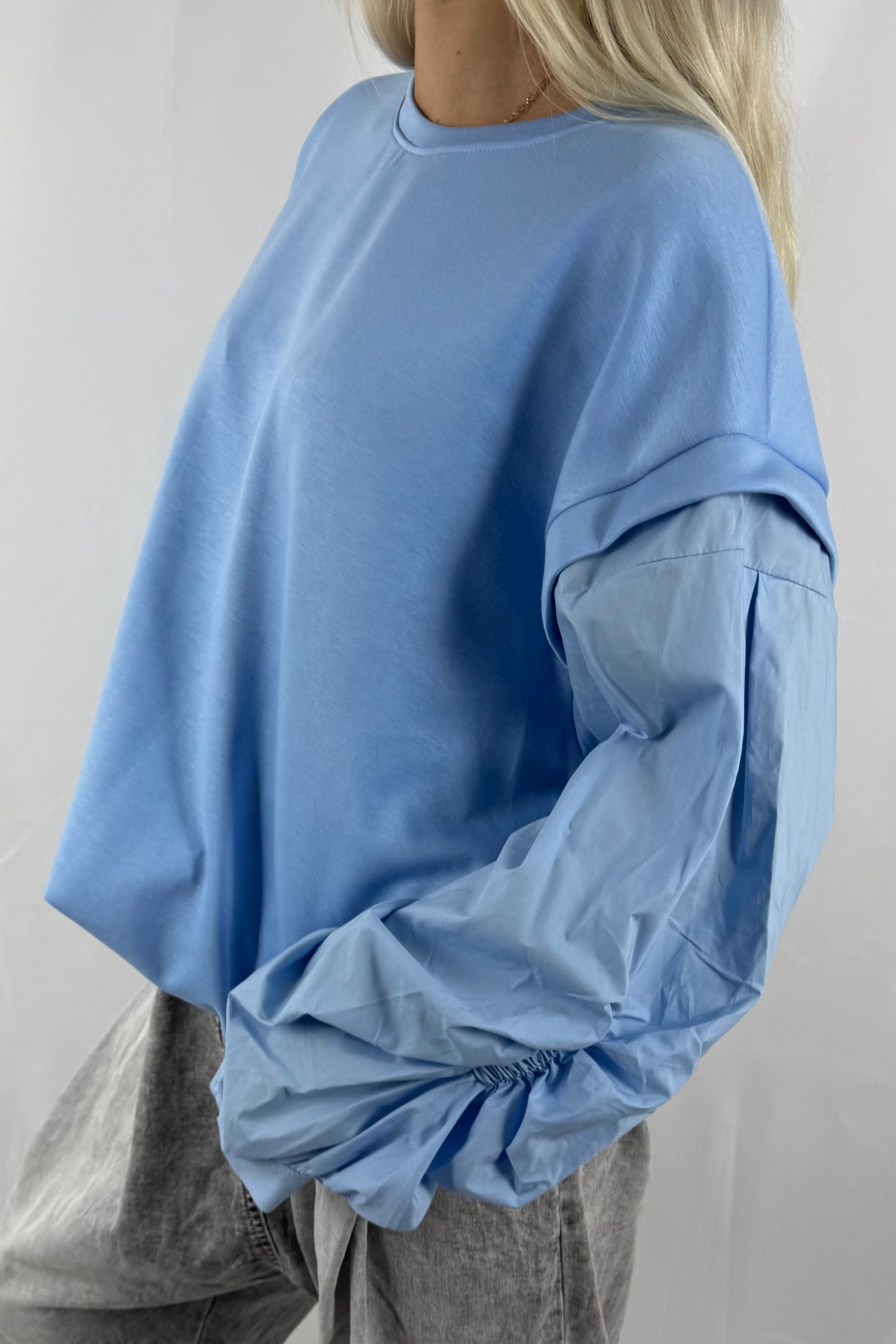 Oversize Sweatshirt mit Volumenärmeln & Tunnelzug –Hell Blau